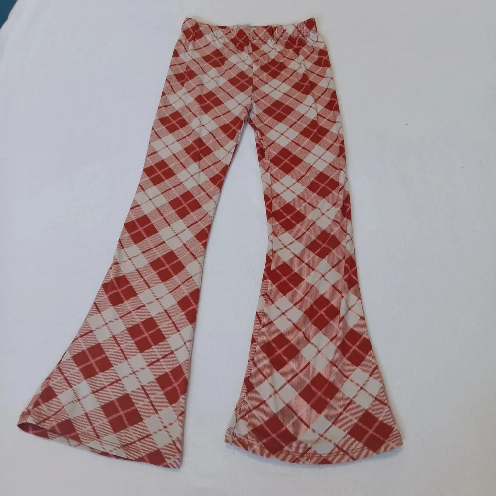 btween Sz 8 Red and White Plaid Flared Stretchy Hippie 70s Inspired Pants